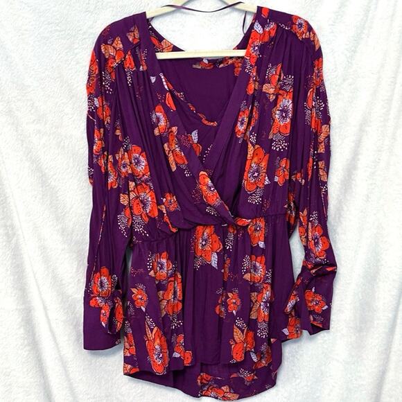 Revolve FREE PEOPLE Tuscan Dreams Floral Printed Tunic in Plum Sz Small Boho - Picture 2 of 6